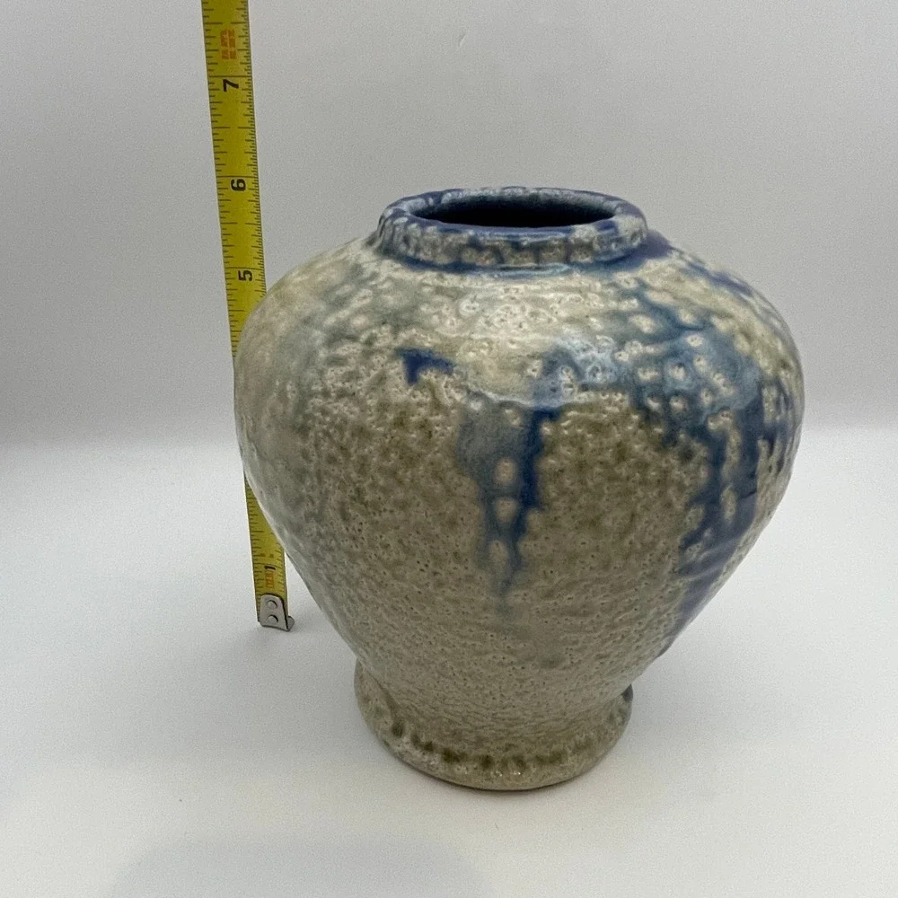 Terry Burke Seagrove NC Studio Pottery Salt Glaze Cobalt Blue Drip Vase 6.5in